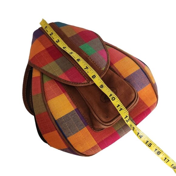Cedano Leather Guatemala Loomed Backpack Shoulder Bag Check Plaid Boho - Picture 10 of 15